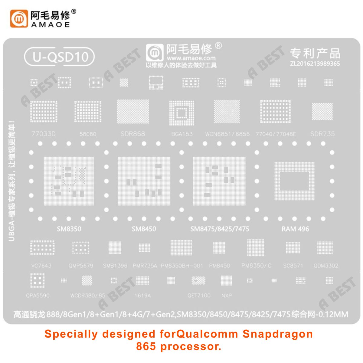 AMAOE U QSD10 Reballing Stencil for Snapdragon 865